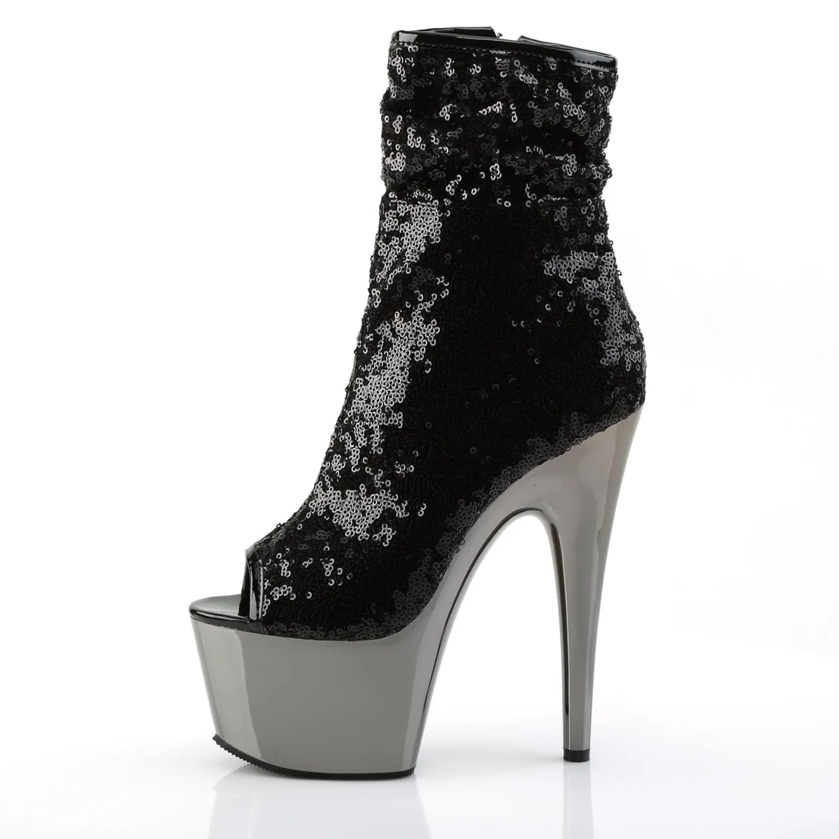 ADORE-1008SQ Pleaser Black Sequins/Dark Pewter Sexy Platform Shoes (Pole Dancing Heels)