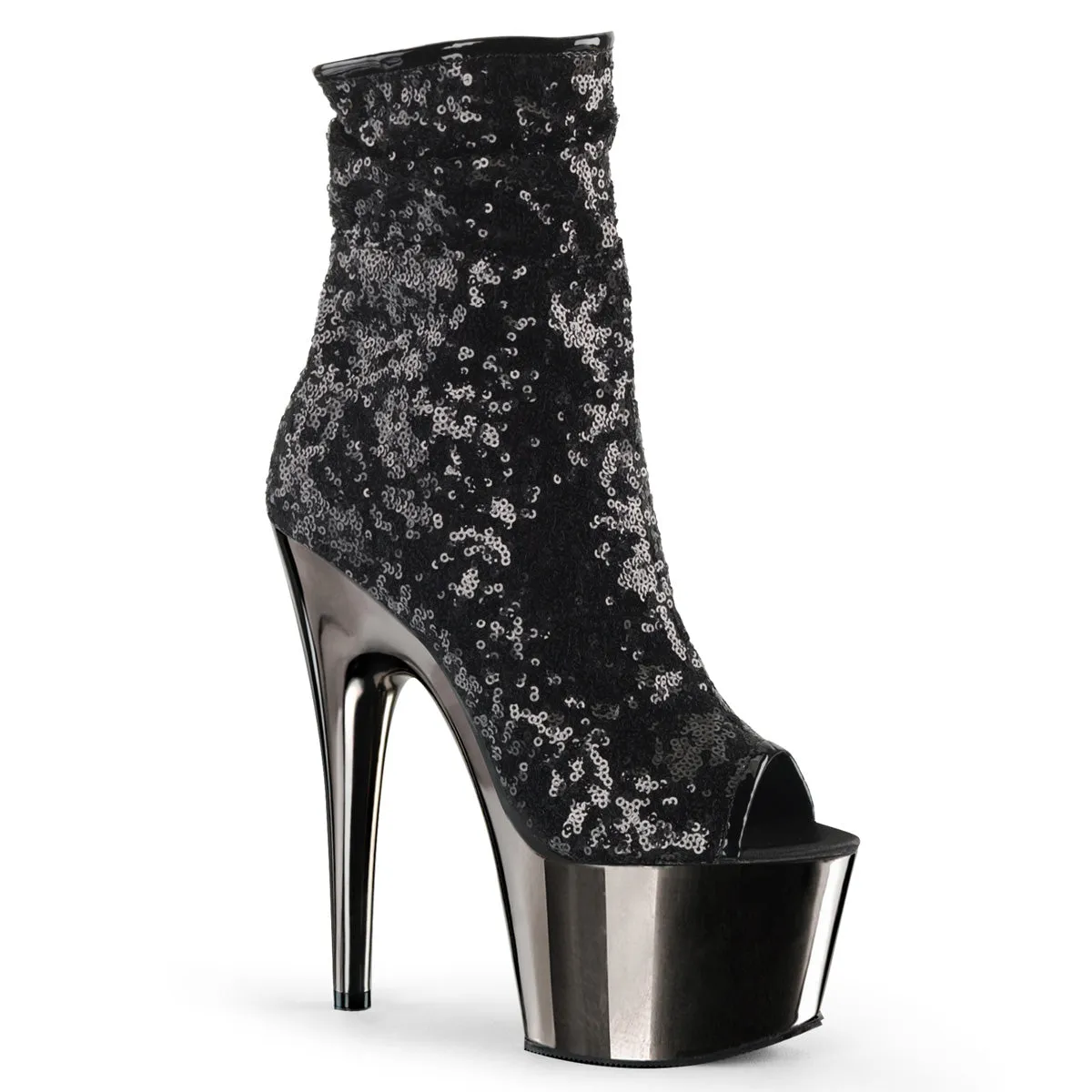 ADORE-1008SQ Pleaser Black Sequins/Dark Pewter Sexy Platform Shoes (Pole Dancing Heels)
