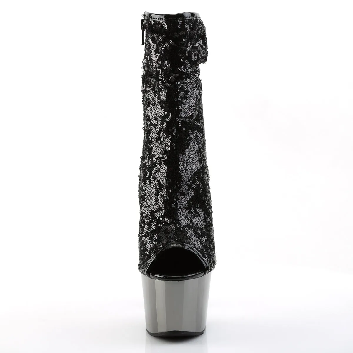 ADORE-1008SQ Pleaser Black Sequins/Dark Pewter Sexy Platform Shoes (Pole Dancing Heels)