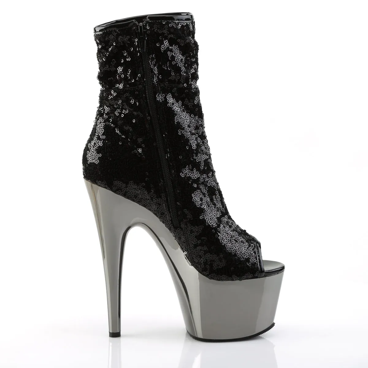 ADORE-1008SQ Pleaser Black Sequins/Dark Pewter Sexy Platform Shoes (Pole Dancing Heels)