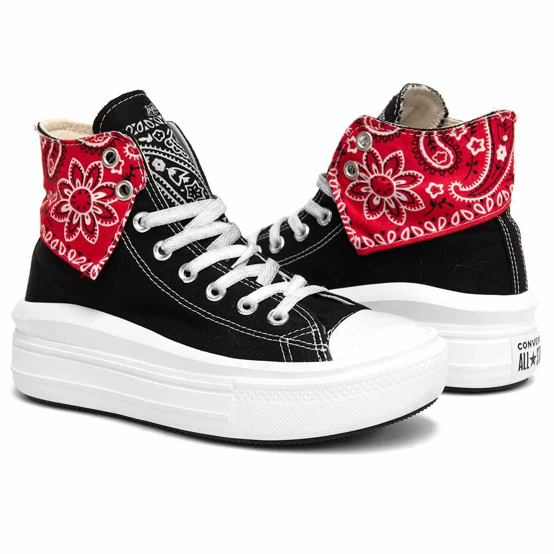 Converse All Star Alte Move Nere con Bandana Rossa-Nera
