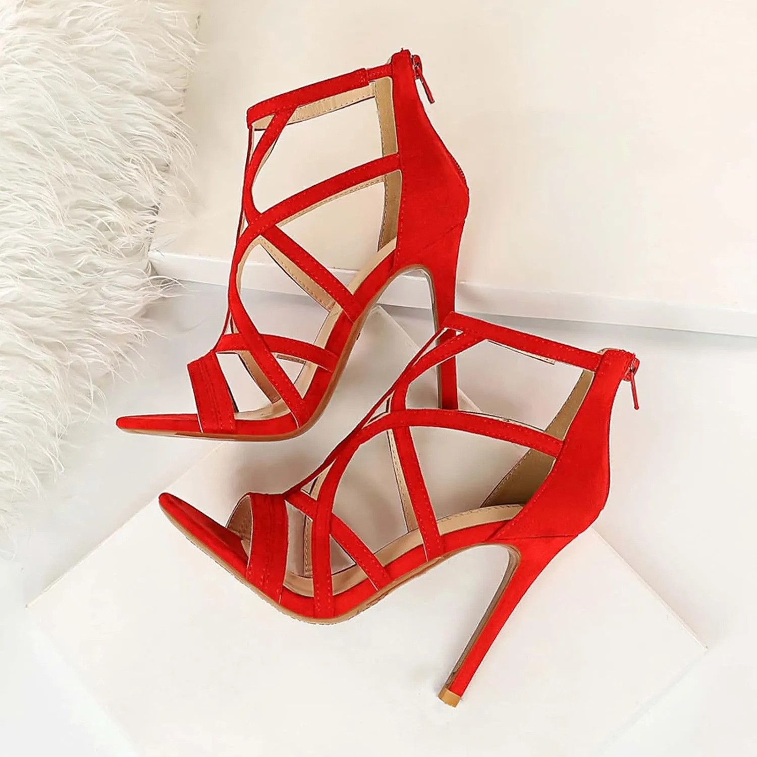 JOEupin Womens Fashion High Heel Sandals Peep Toe Hollow-out Gladiator Stiletto Pumps Dress Shoes with Zip