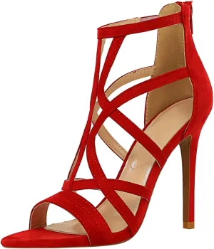 JOEupin Womens Fashion High Heel Sandals Peep Toe Hollow-out Gladiator Stiletto Pumps Dress Shoes with Zip