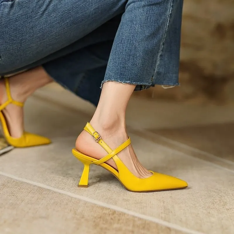 Pointed Toe Slingback Suede Pyramid Heels