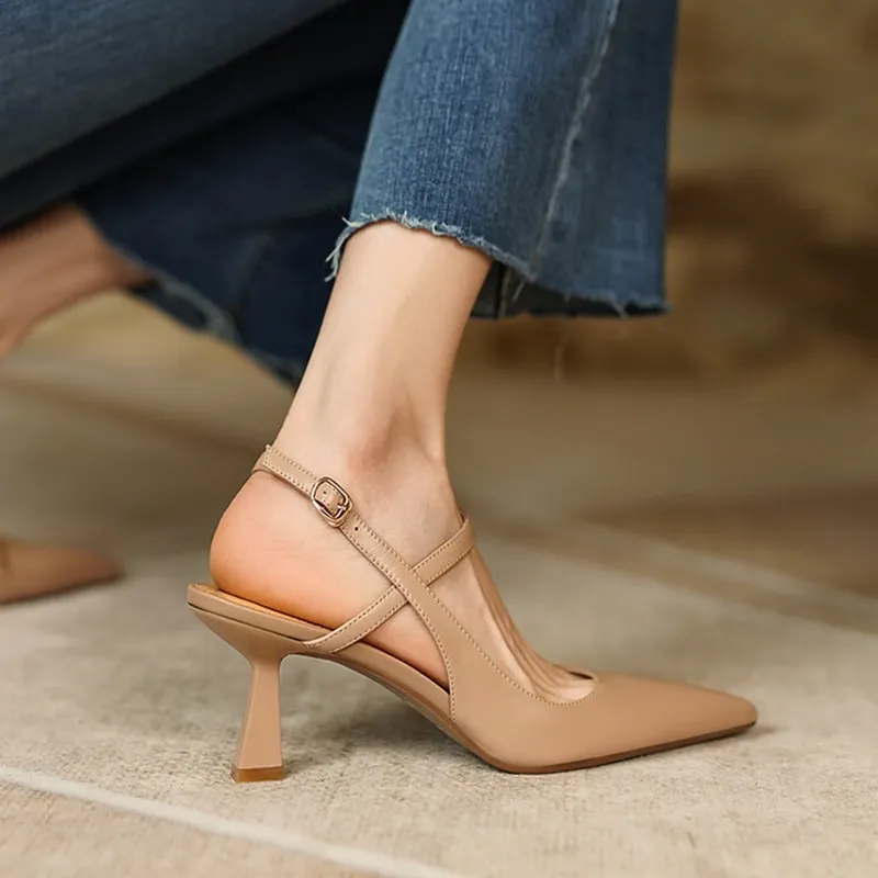Pointed Toe Slingback Suede Pyramid Heels