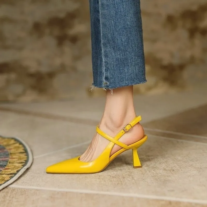 Pointed Toe Slingback Suede Pyramid Heels