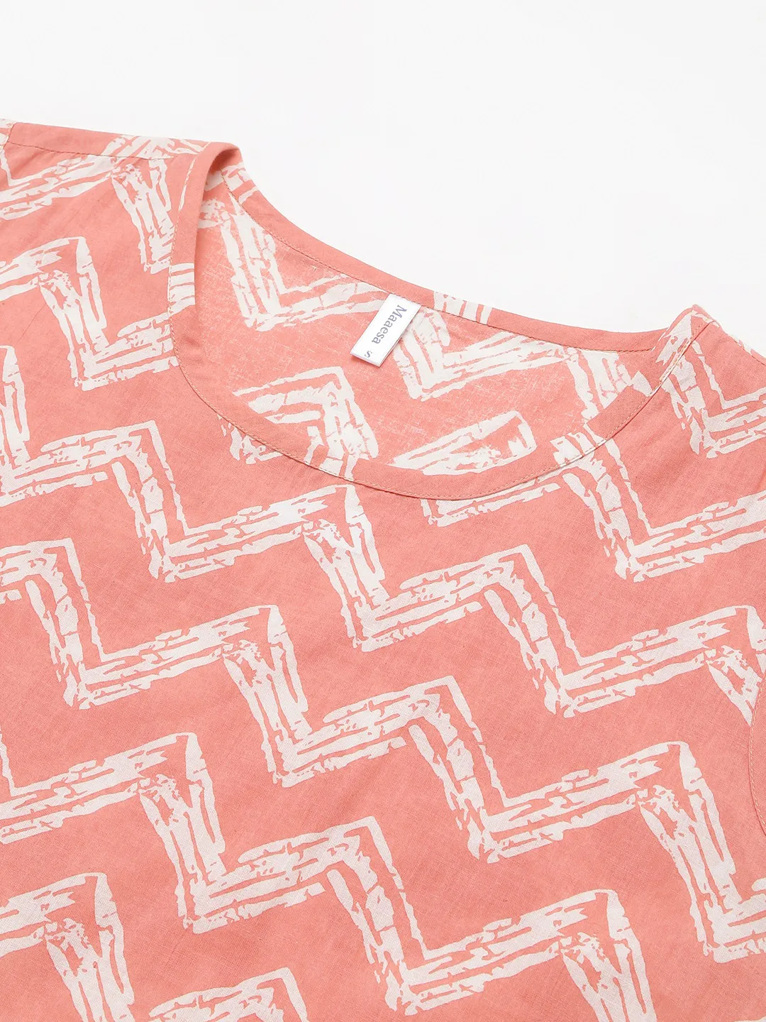 Pure Cotton Printed Off White A-line Dress With Belt