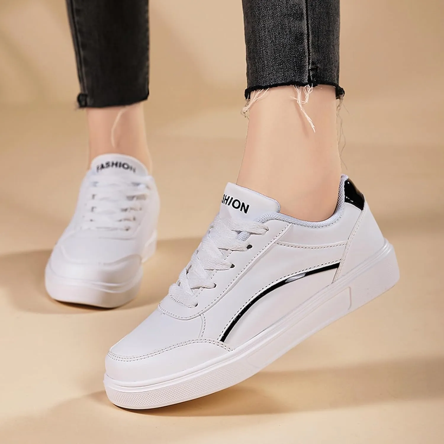 Women's Slip on Walking Shoes Dressy PU Leather Non Slip Arch Support Running Shoes Breathable Mesh Sports Workout Tennis Shoes Lightweight Sneakers Indoor Outdoor