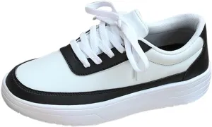 Women's Slip on Walking Shoes Dressy PU Leather Non Slip Vintage Wide Running Shoes Breathable Gym Workout Shoes Lightweight Sneakers Indoor Outdoor