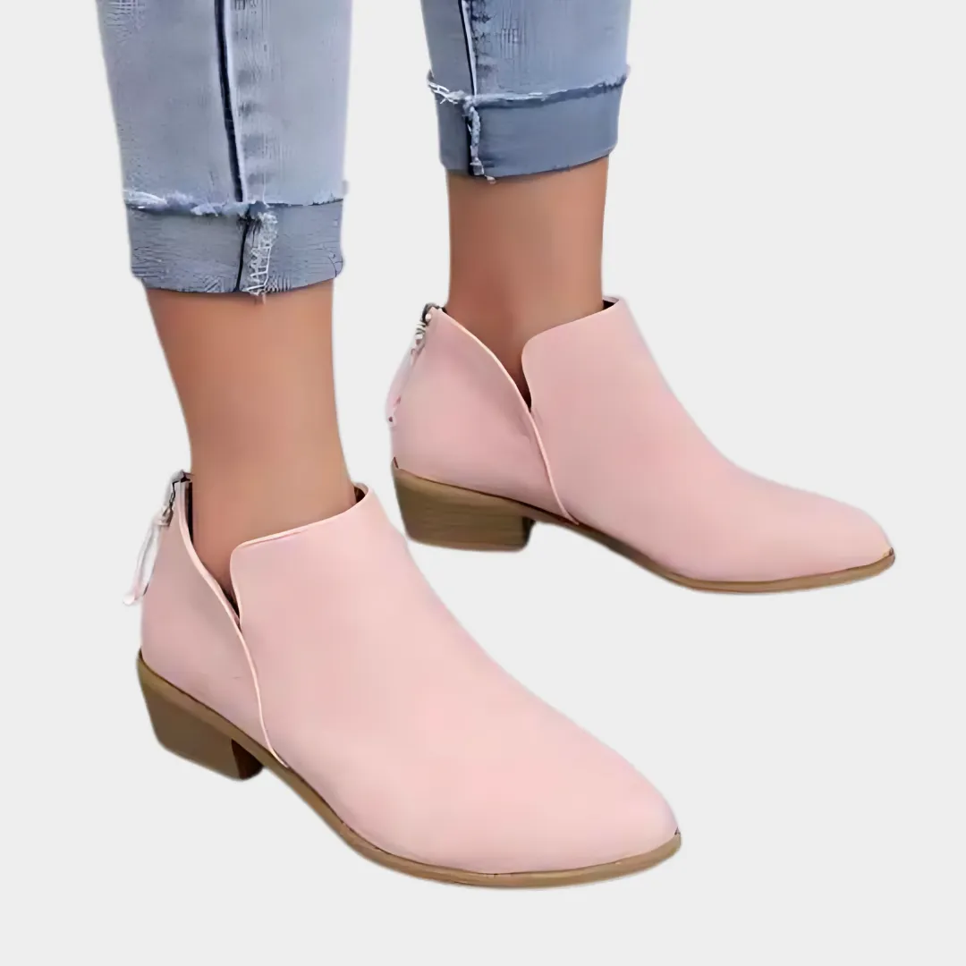 Women's Suede Ankle Boots - Pointed Toe Thick Heel Booties - Zipper Closure - Multiple Colours