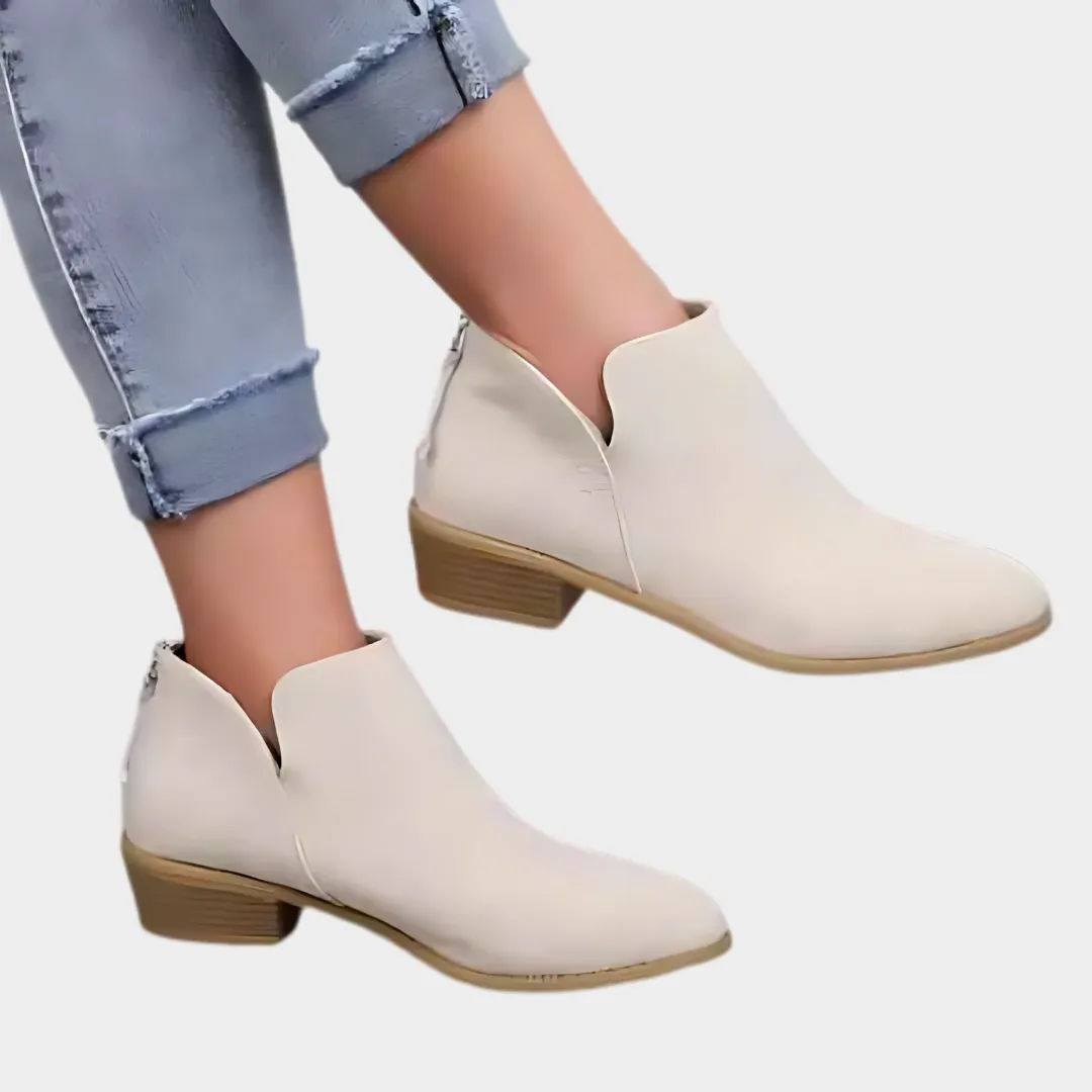 Women's Suede Ankle Boots - Pointed Toe Thick Heel Booties - Zipper Closure - Multiple Colours