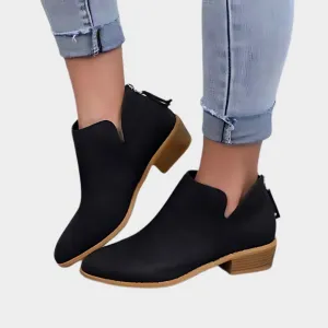 Women's Suede Ankle Boots - Pointed Toe Thick Heel Booties - Zipper Closure - Multiple Colours